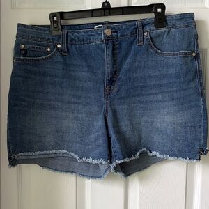 7 For All Mankind Blue Denim Frayed Hem Shorts